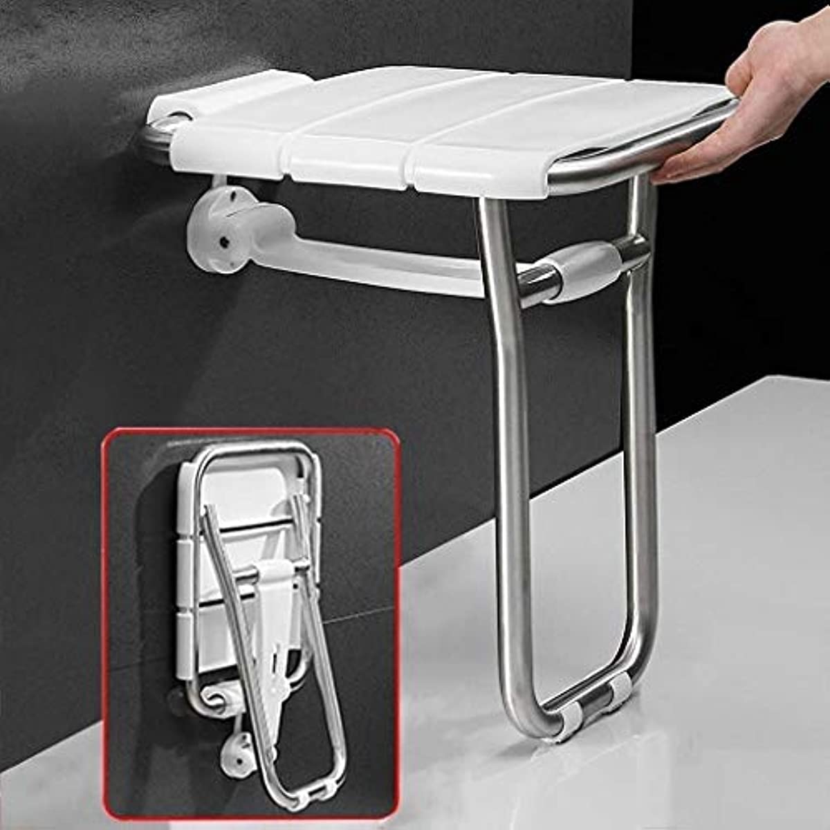 Taburete de ducha plegable, asiento de ducha plegable montado en la pared, asiento de plástico antideslizante con patas de acero inoxidable, ideal para personas mayores y seguridad en el baño, diseño