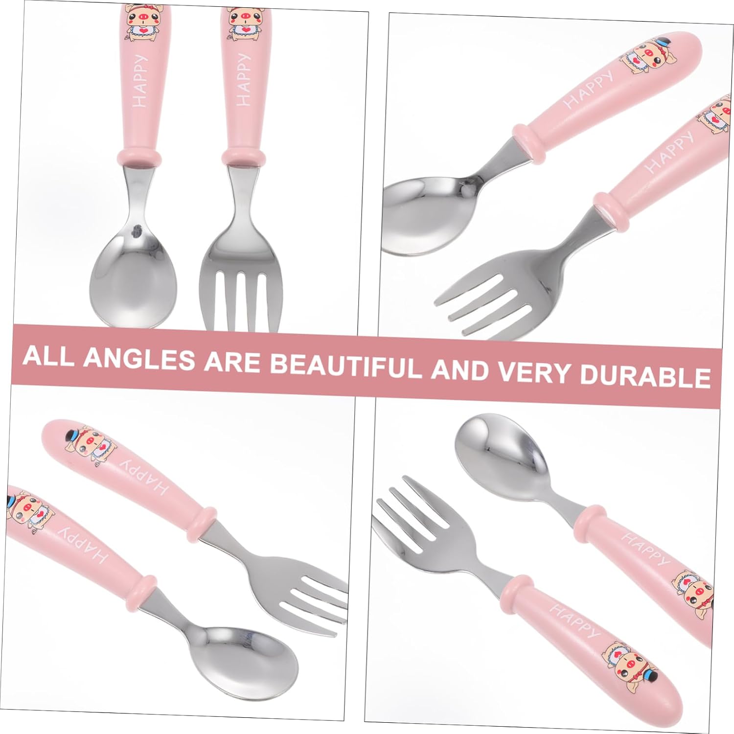 1Set Stainless Steel Fork Spoon Cartoon Design Portable Tableware and Eating Utensils for Festivals and Birthdays with Storage Case