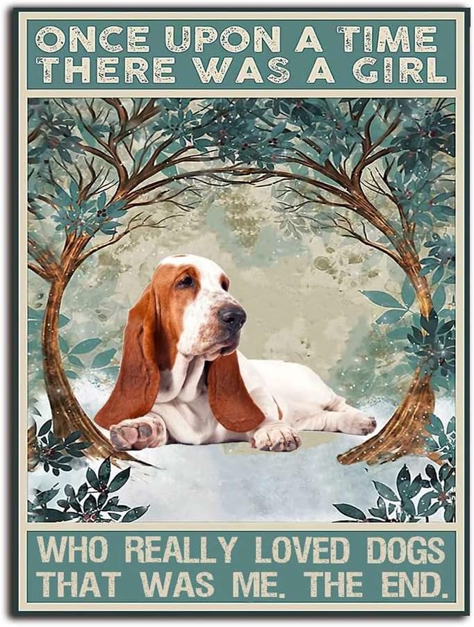 ELIPOS Dog has a poster of a girl who loves dogs very much, art on the wall, old-fashioned posters of dog lovers Home wall decoration 8x12inch-Wooden Framed