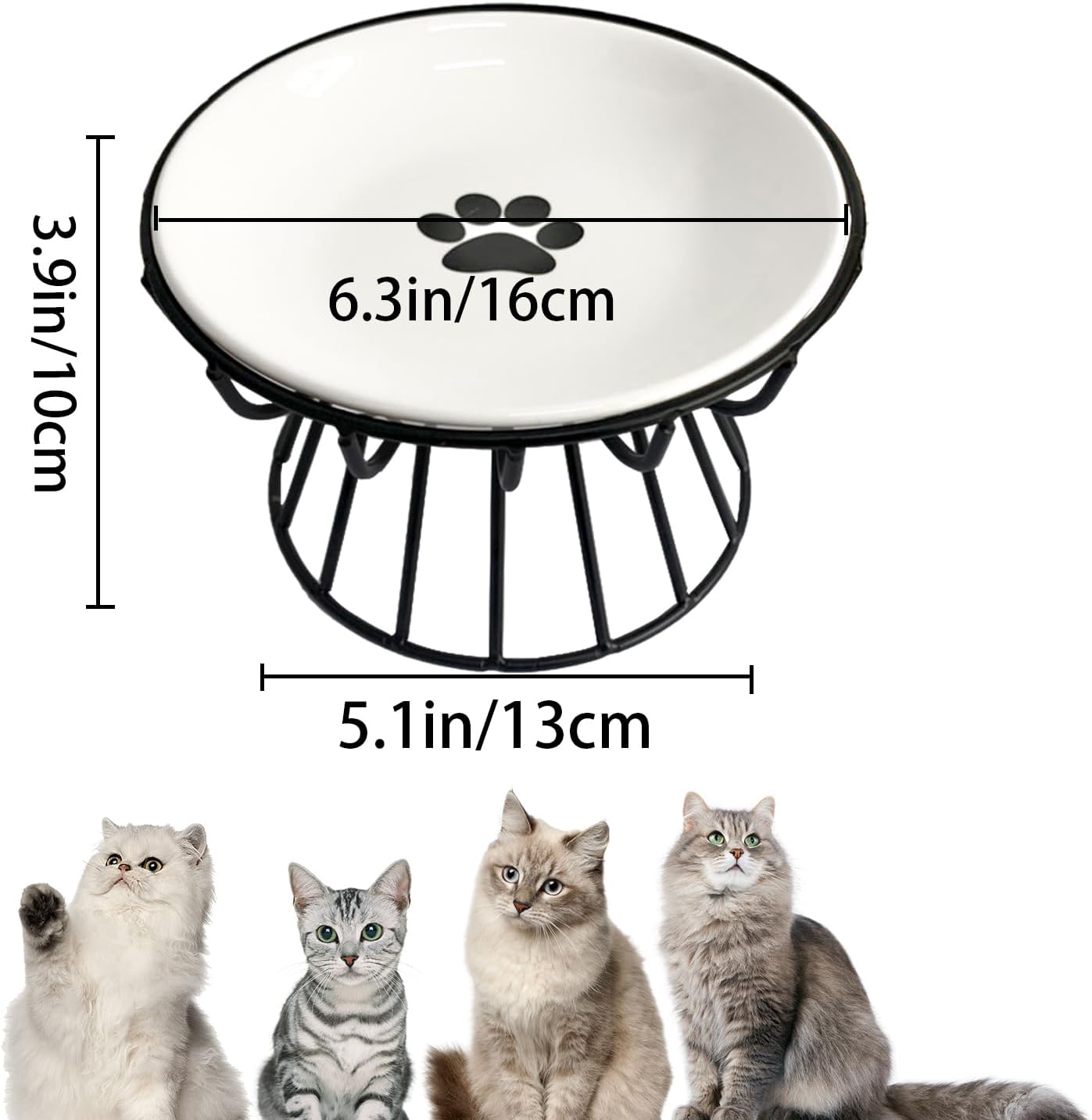 Ceramic Cat Bowls with Metal Stand,2 Pack Elevated Cat Bowl Raised Kitten Food&Water Feeding Shallow Dish for Indoor Cats,Puppies,Small Dogs