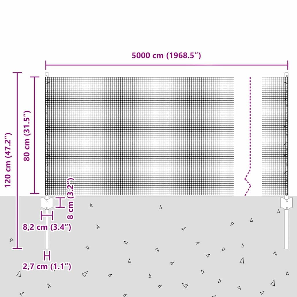 vidaXL Ogrodzenie z drutu spawanego z słupkami 50 x 0,8 m Szary Siatka