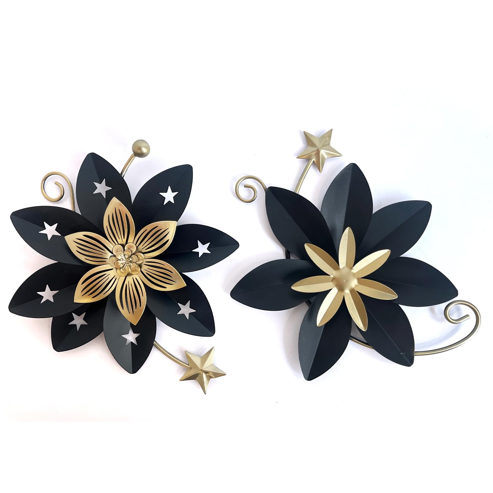 LIFFY Metal Flower Wall Decor, Black & Gold Floral Metal Wall Art for Indoor Outdoor,Black Wall Decor Boho Modern Wall Decor for Bathroom, Living Room, Bedroom, Porch, Garden, Yard (Black & Gold 2)