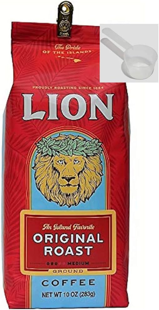 Original Roast, Medium - Ground, Lion Coffee, 10 Ounce Bag, With a 2 Tbsp Spoon For Easy Serving