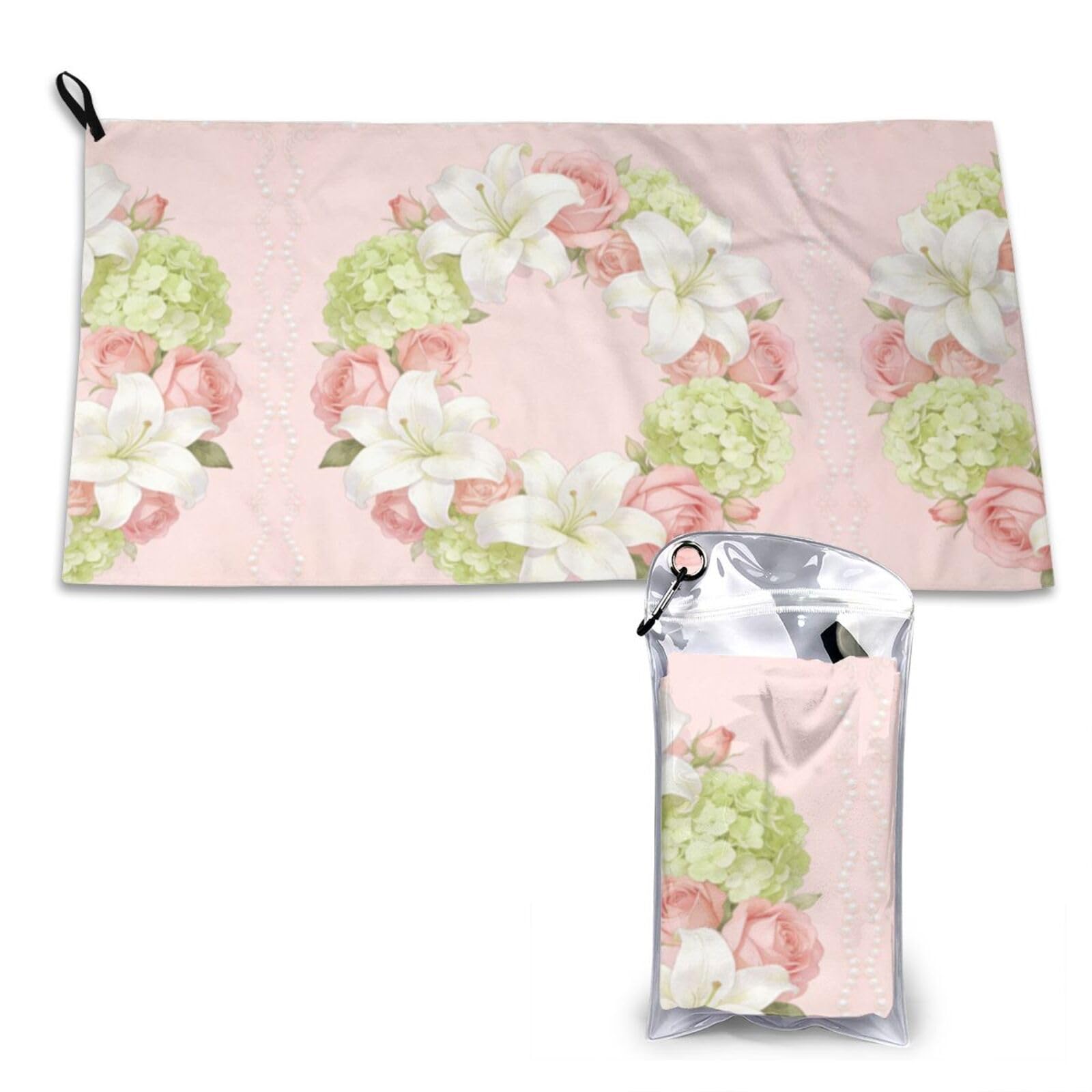 DUYKIMQW Lily & Rose Wreath Print Quick Dry Towel 16x31.5in White