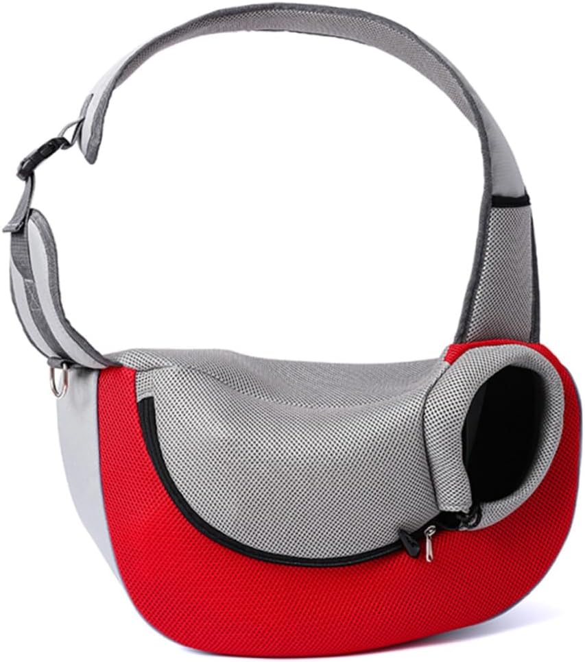 Adjustable Red Pet Carrier Sling Bag with Padded Shoulder Strap Mesh Ventilated Portable Dog Sling for Small Pets and Puppies The Go