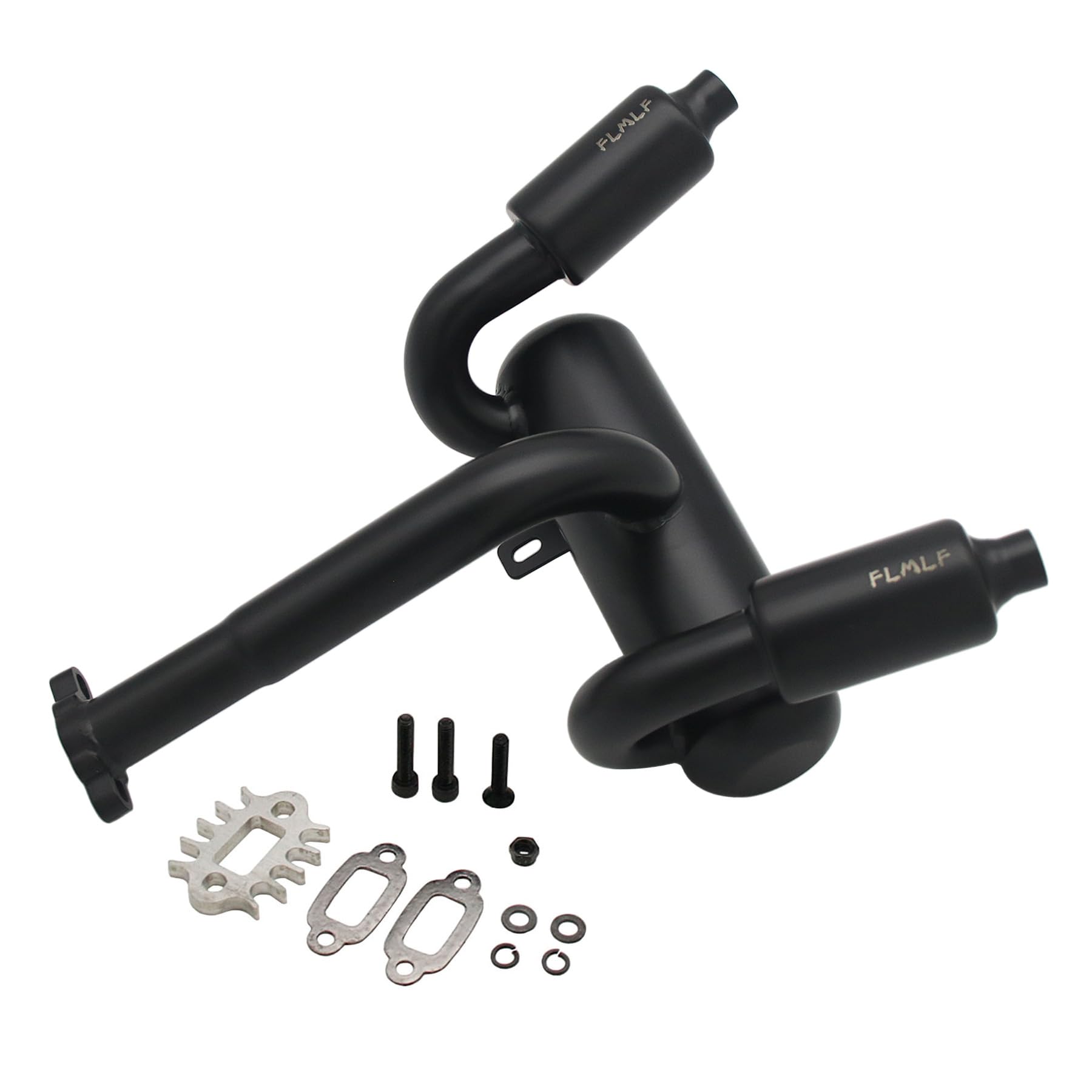 smTSRC Aluminum Twin Exhaust Pipes with Silencer FLMLF fit 23CC-45CC Engine for 1/5 HPI Rovan KM BAJA 5B SS RC Car Parts (Black)