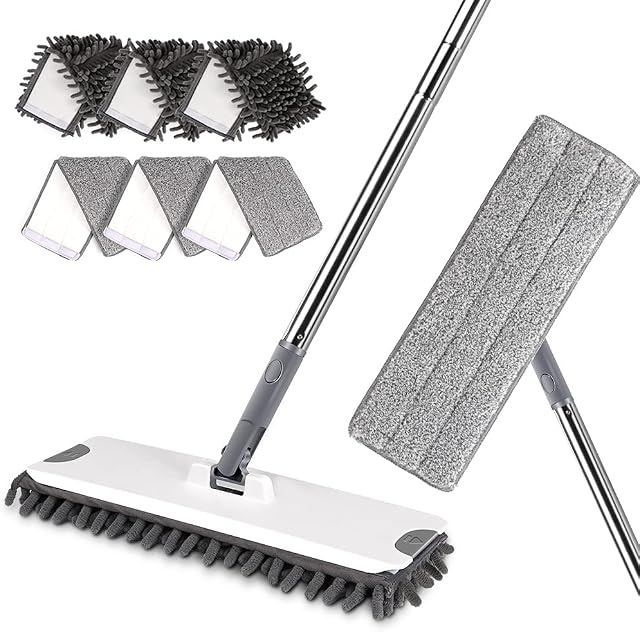 Masthome Microfibre Mop, Flat Floor Mops with 6 Reusable Pads for Laminate Floors, Wet & Dry Use Mop suit for Cleaning All Types Floors, Grey