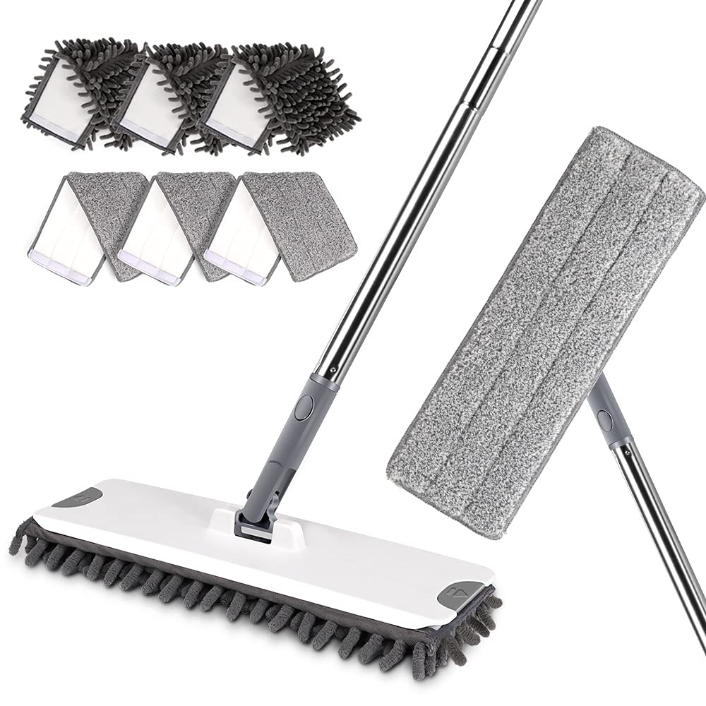 Masthome Flat Mop with 6 PCS Replacement Mop Pads Microfiber Dust Cleaning Mop for Hardwood Floor Cleaning