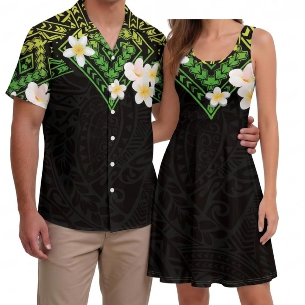 Hawaii Matching Couple Outfits Husband and Wife Clothing Fashionable Mens Casual Shirts Hawaii Dress with Soft Fabric
