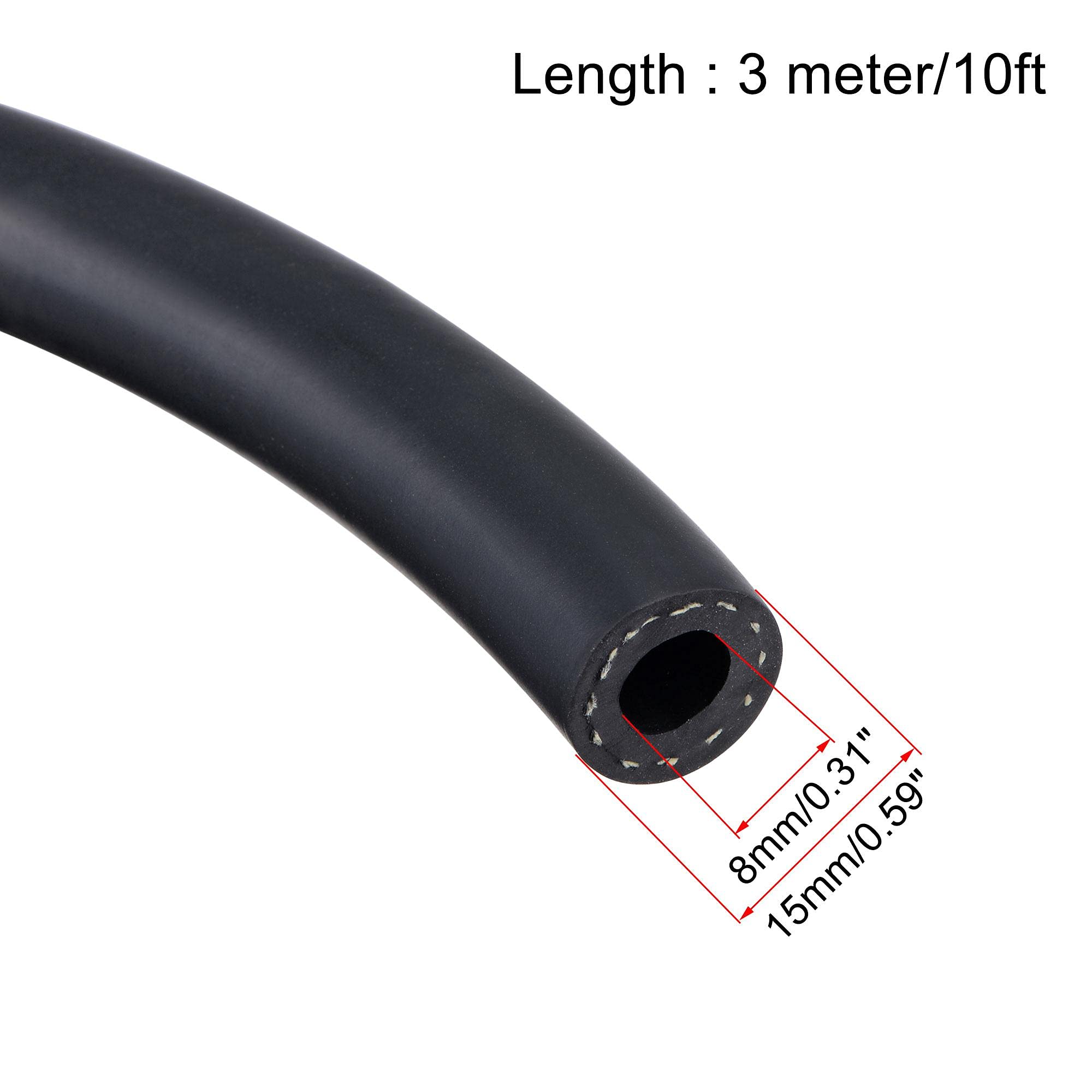 sourcing map 8mm(5/16") ID Durite Carburant Tuyau 15mm(19/32") OD 10ft Huile Tube Conduite Noir pour Petits Moteurs