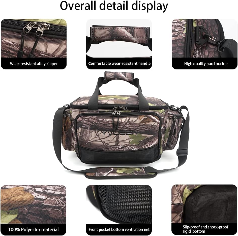 YVLEEN Fishing Tackle Box Bag - Outdoor Large Fishing Tackle Storage Bag - 100% Water-Resistant Polyester Material - Fishing Tackle Bags - Suitable for 3600 3700 Tackle Box (Camouflage) : Sports & Outdoors