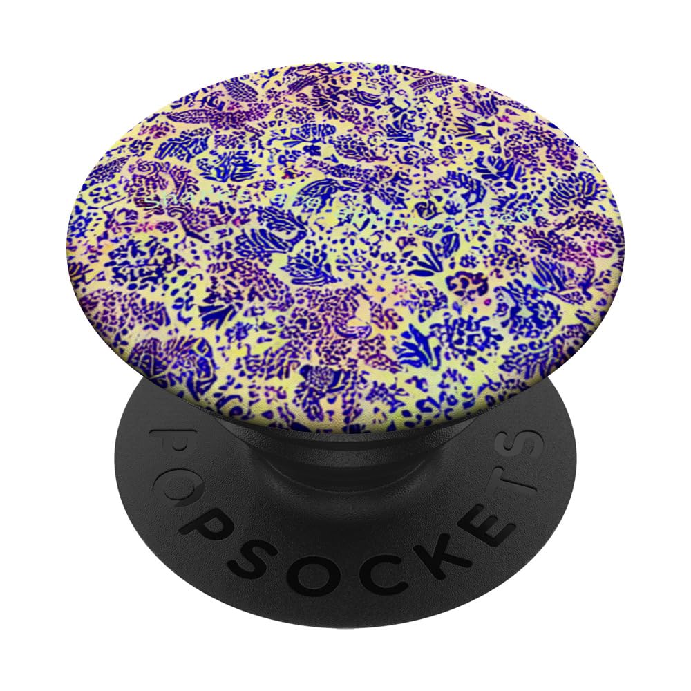 Design bleu tendance avec motifs floraux, dessins à la main PopSockets Standard PopGrip