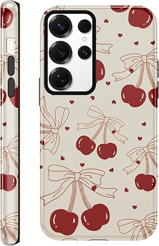 Yomjew Cute Bow Cherry Phone Case for Samsung Galaxy S24 Ultra 5G Case 6.8", Coq