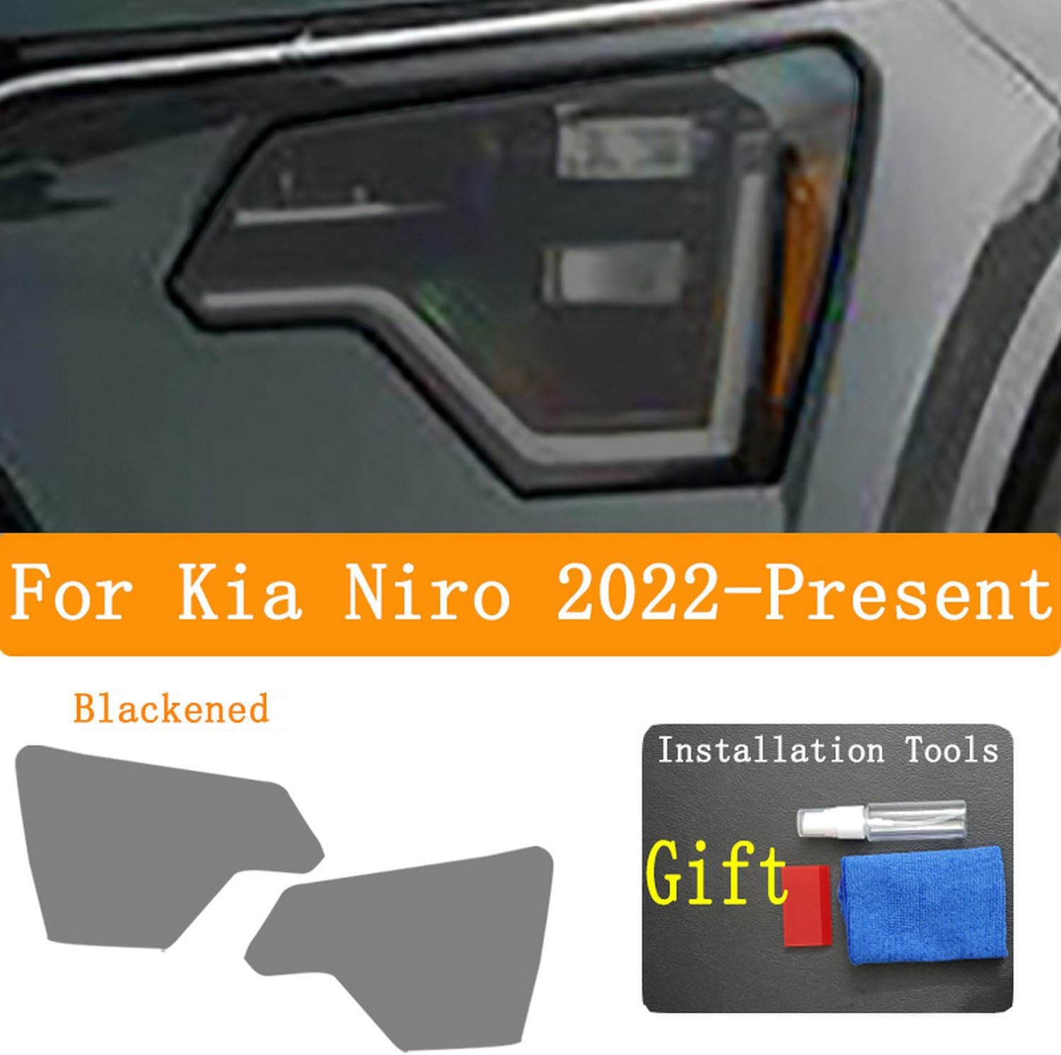 JCAKES Car Headlight Protective Film Headlamp Restoration Transparent Black TPU Sticker，for Kia NIRO 2019-2021-Present Accessories