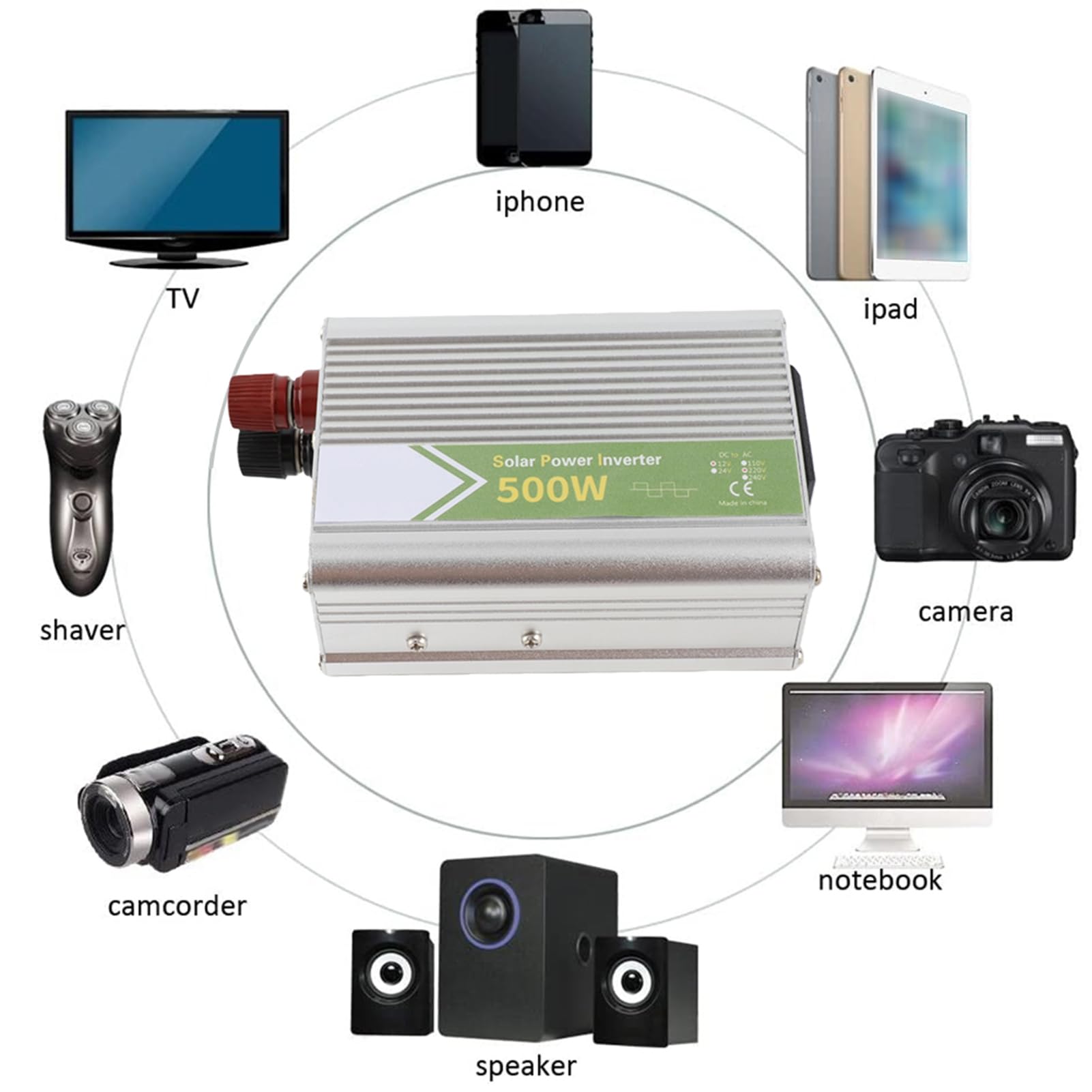 Aukson Power Inverter DC12V a AC220V 500W Smart Power Converter LED Multi Protection Safety Car Inverter y Puede Alimentar computadoras portátiles, Reproductores de DVD, cámaras Digitales, etc.