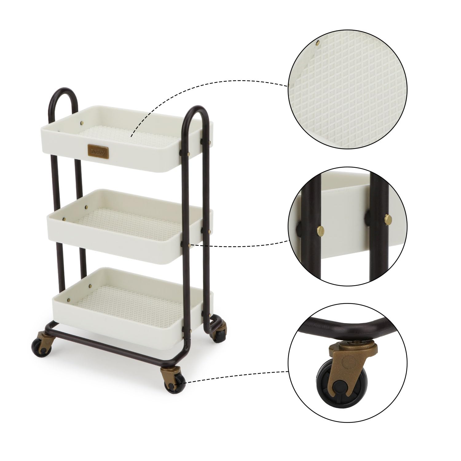 Dollhouse Miniature Handcart Rolling Cart 3 Layers Storage with Wheels for Mini House Kitchen Furniture Restaurant Trolley Dining Cart Shelf Accessories Garden Decoration (Beige)