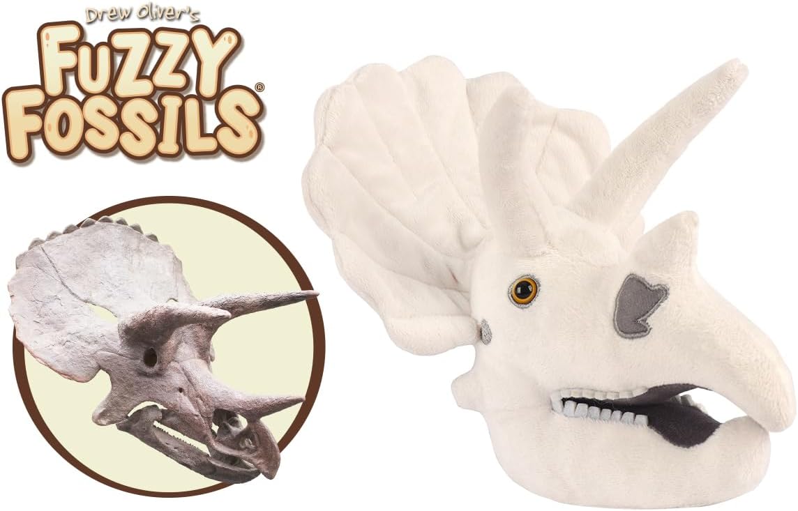 GIANT MICROBES Fuzzy Fossils Triceratops Stuffed Animal, Dinosaur Plush Toy, Triceratops Dinosaur Skull Decor, Paleontologist Gifts