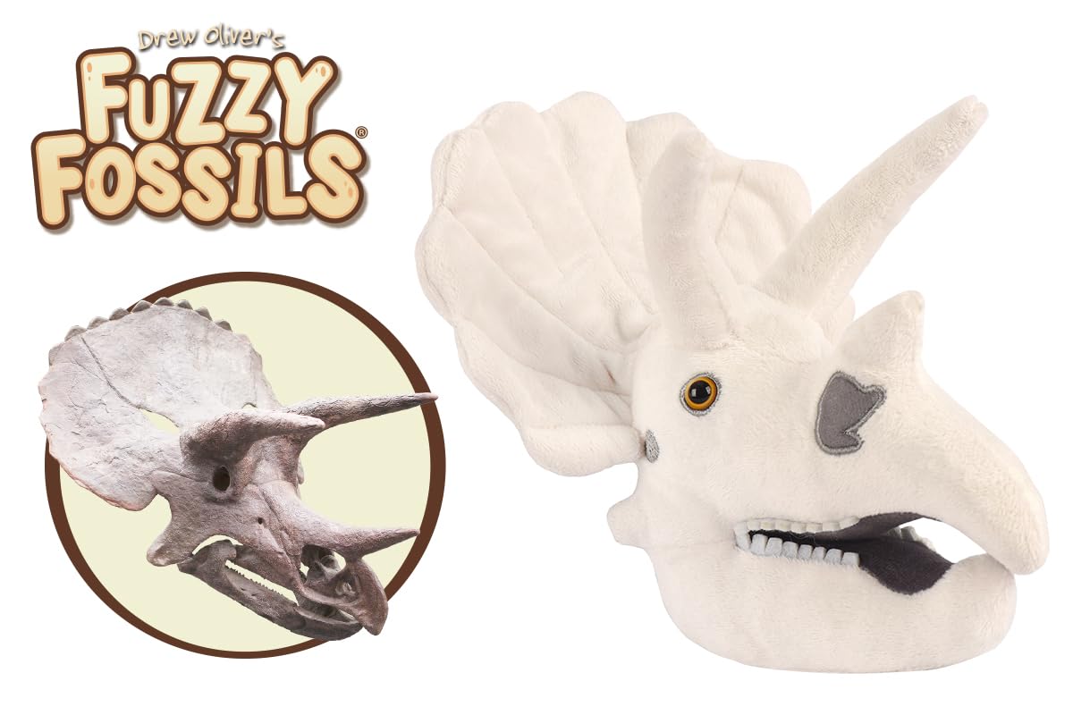 GIANT MICROBES Fuzzy Fossils Triceratops Skull Plush Dinosaur Soft Toy Kids 18cm, White, 6.5 x 6 x 5 inches - Image 2