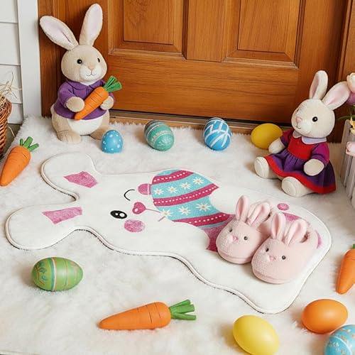 Munidow Easter Door Mat Rabbit Bunny Welcome Doormat Indoor Outdoor Spring Rabbi