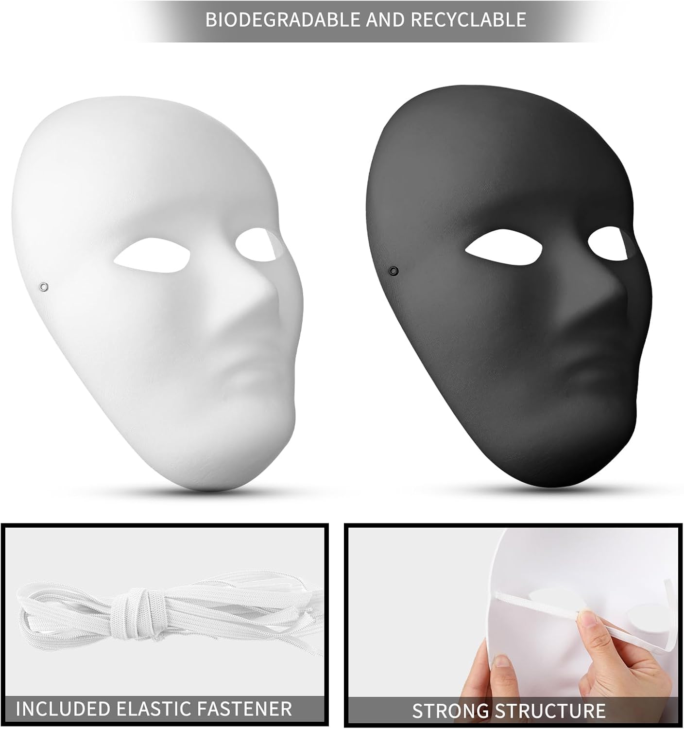 Hiboom 80 Pcs DIY Full Face Paper Mache Masks Paintable Masquerade Blank Craft Mardi Mask for Art Costume