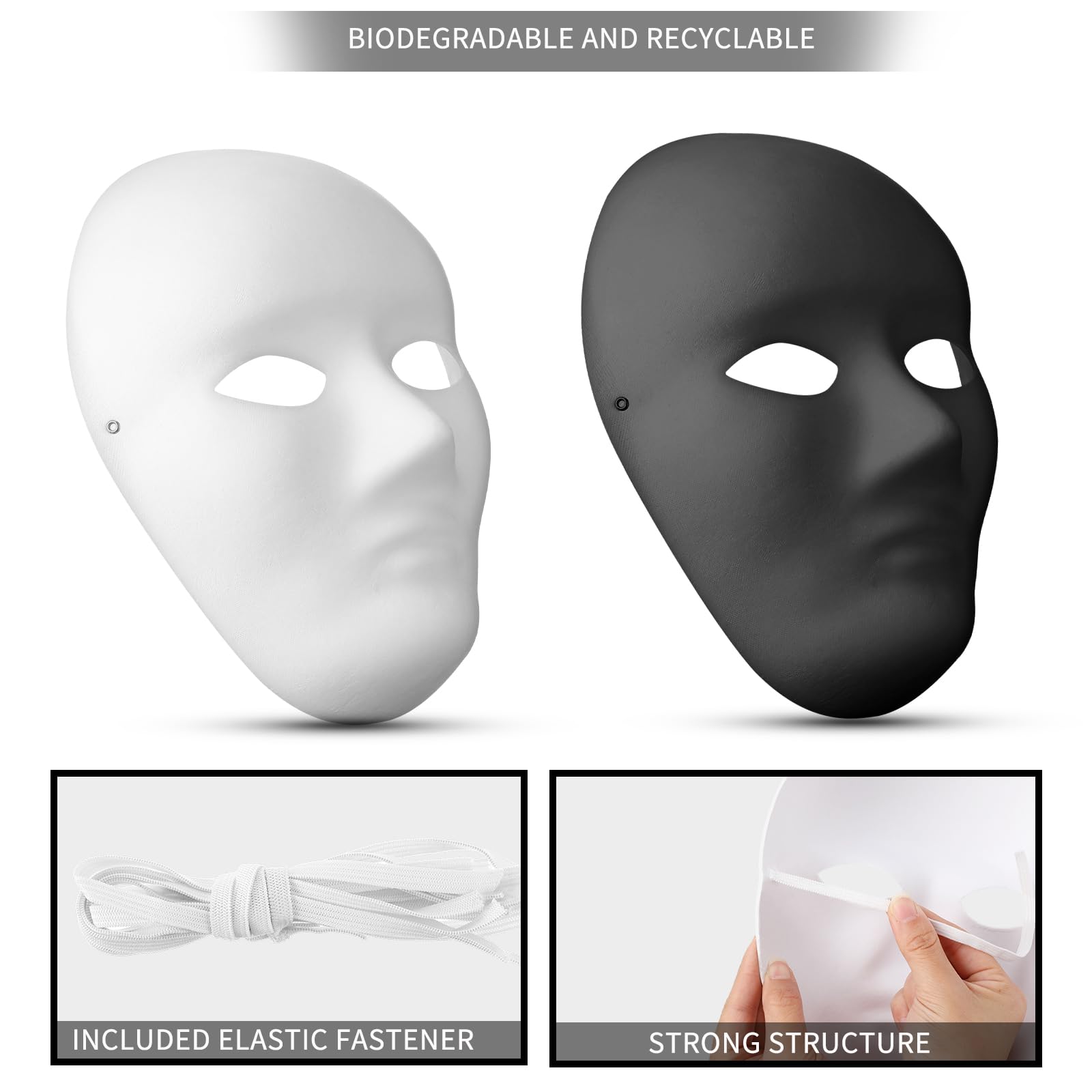 Hiboom Lot de 80 masques complets en papier mâché à peindre, masqué, loisirs créatifs, masque Mardi pour art et costume