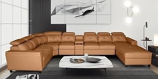 FIKRA Micho Comfortable Luxury Modern Ushape 9 Seater Leatherette Sand Brown Sofa for Living Room, Hall, Lounge with Movea... Price In India