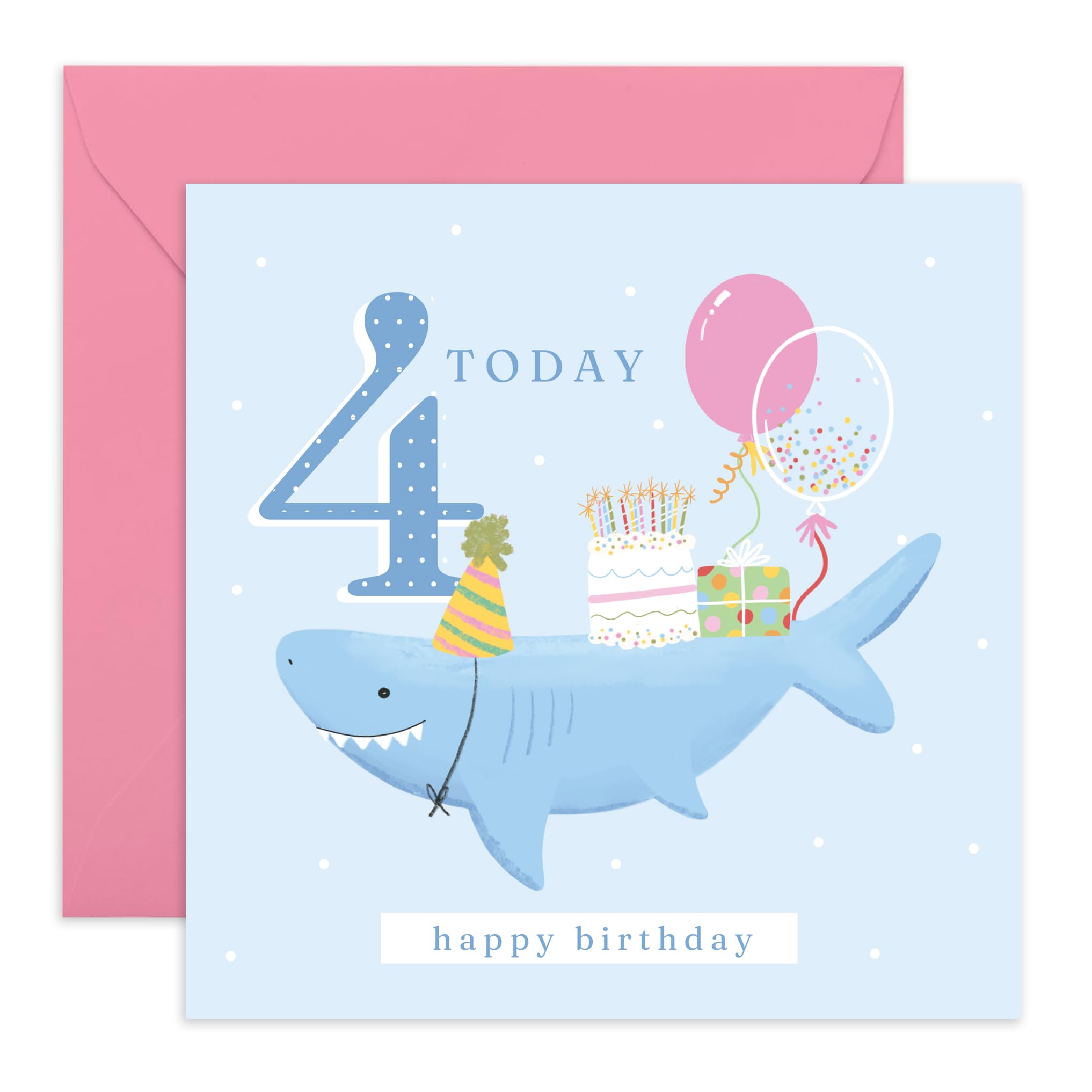 4th Birthday Card for Kids - '4 Shark Birthday' - Presents for Son, Daughter, Niece, Nephew, Boy, Girl - Party Under The Sea for Four Years Old - Comes with Fun Stickers