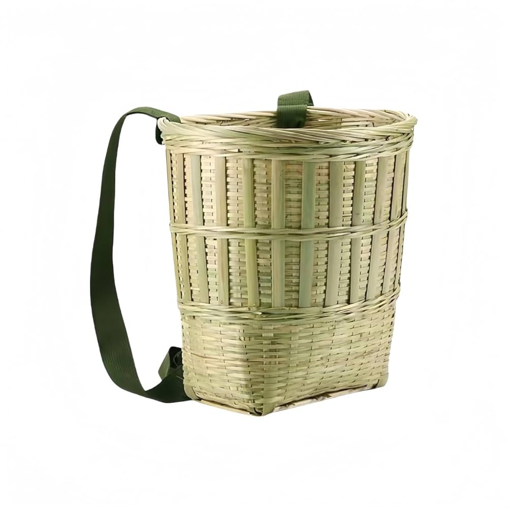 天然素材 竹籠　編み込みリュック型　背負い　かごバッグ 竹製 背負い籠 しょいかご 丸小 背負いかご リュック 竹