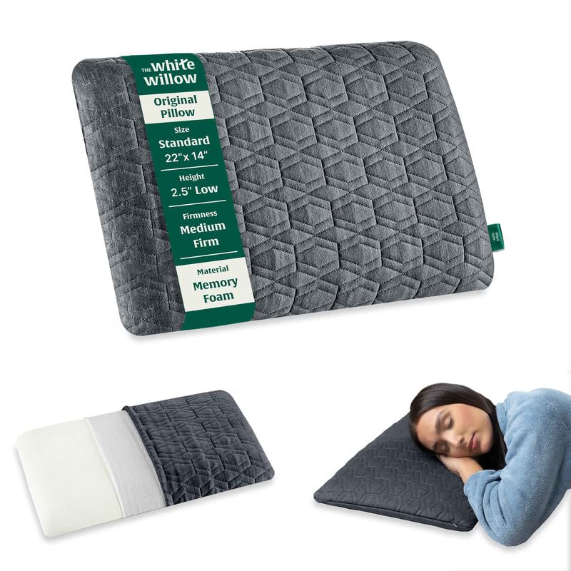 The White Willow Slim Pillow for Neck Pain Relief-Orthopedic Bed Pillow for Sleeping-Thin Pilllow-Cervical Pillow for Neck & Shoulder Pain-Medium Firm-Memory Foam Pillow-Standard Size-2.5" H