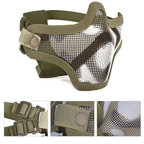 Outgeek Airsoft Half Face Mask Steel Mesh And Goggles Set For Halloween And Xmas (Khaki Set) 1 #TOP3