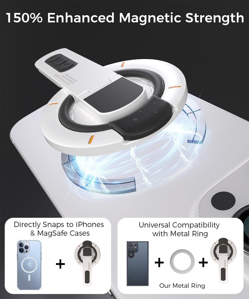 Phone Grip for Magsafe Phone Stand 360°Roration Gym Holder Phone Kickstand Silicone Finger Ring Innovative Pressure-Relief Damping Hinge Design with Magnet Ring Compatible All Phones (White) - Image 2