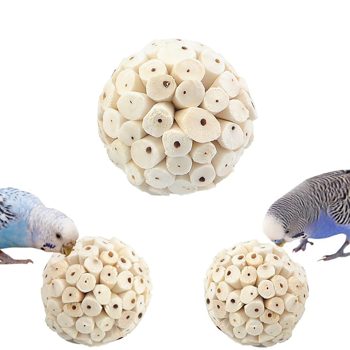 Senda 3 Pieces Natural Sola Balls, Soft Chew Shred Foraging Chewing Toy for Parrot Budgie Finch Macaw Bird