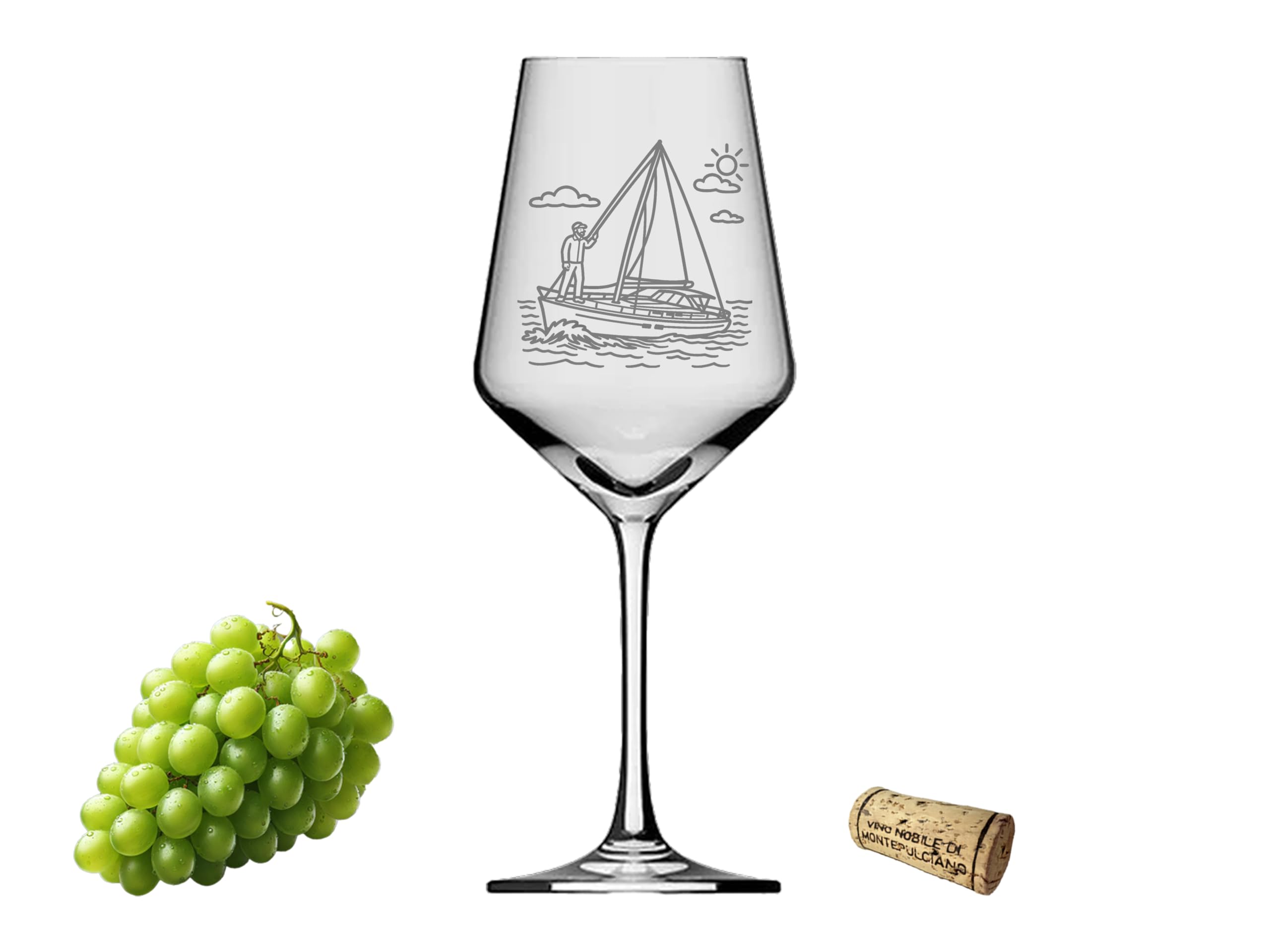 eXODA Weinglas Segler Yacht 21 cm hoch 8 cm Durchmesser graviert spülmaschinenfest 350 ml ideales Präsent für Weinliebhaber Segelfreunde bei maritimen Anlässen und Feiern
