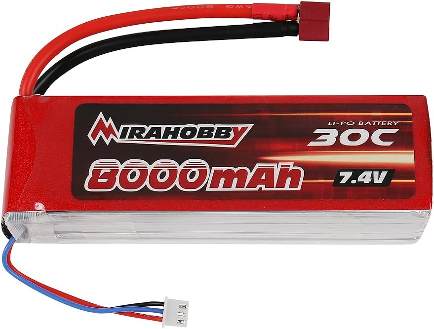 mirahobby LiPo Battery Pack 8000mAh 7.4V 45C 2S with Amass T Plug for RC Airplane Helicopter FPV