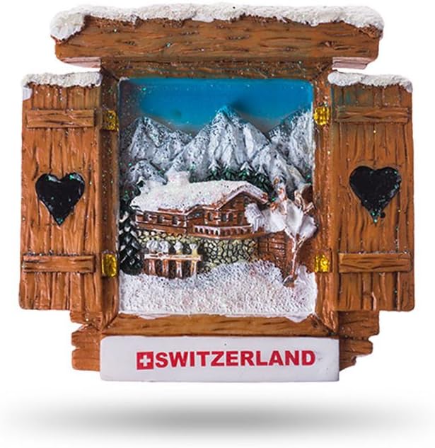 Chalet Window with View of the Chalet and mountains 3D Magnet???Fridge Magnet 7?cm x 6.5?cm