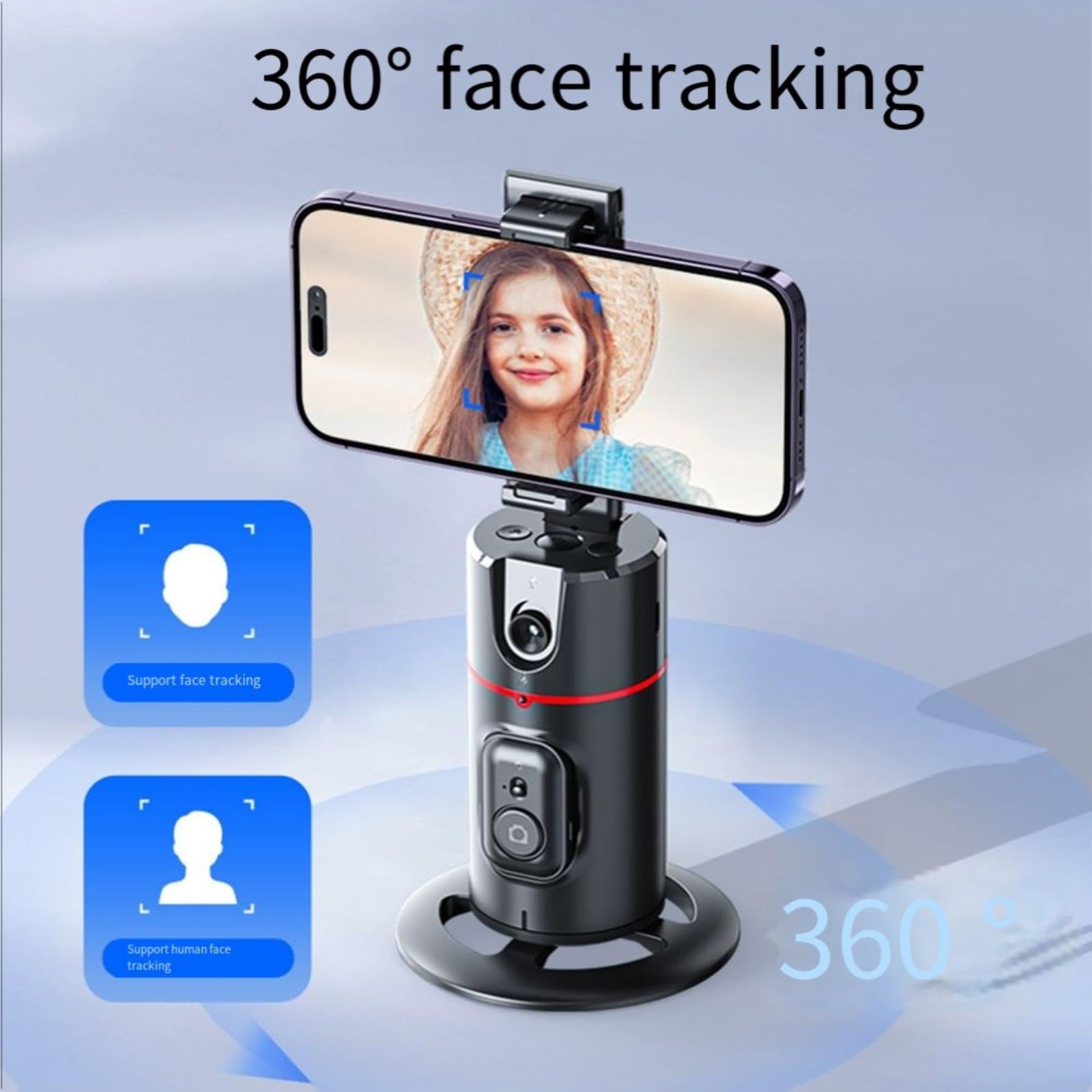 Gimbal girevole a 360° per stabilizzatore, per smartphone, con Face Tracking e otturatore remoto, supporto compatto da tavolo in ABS, per live streaming e vlogging, nero (doppia luce P03)