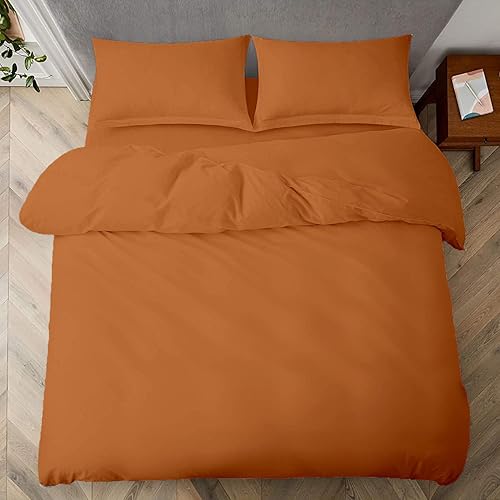 Miniatura 3 de Juego de funda de edredón de alta calidad de 94 x 104 pulgadas, tamaño King y California King, color naranja oscuro, cierre de cremallera y lazos en