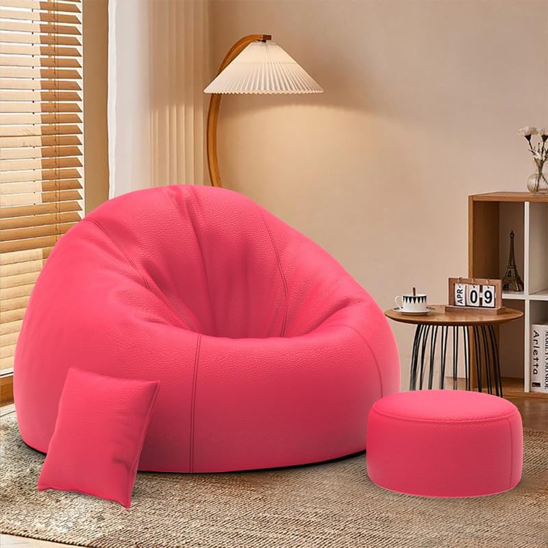 with Beans Filled XXXXL Bean Bag Pi Originals - Sofa Bean Bag with Cushion and Footrest - Official : BeanElysium Range - Comfort Level : Basic - (Matching Cushion Round : Pink)-image-12
