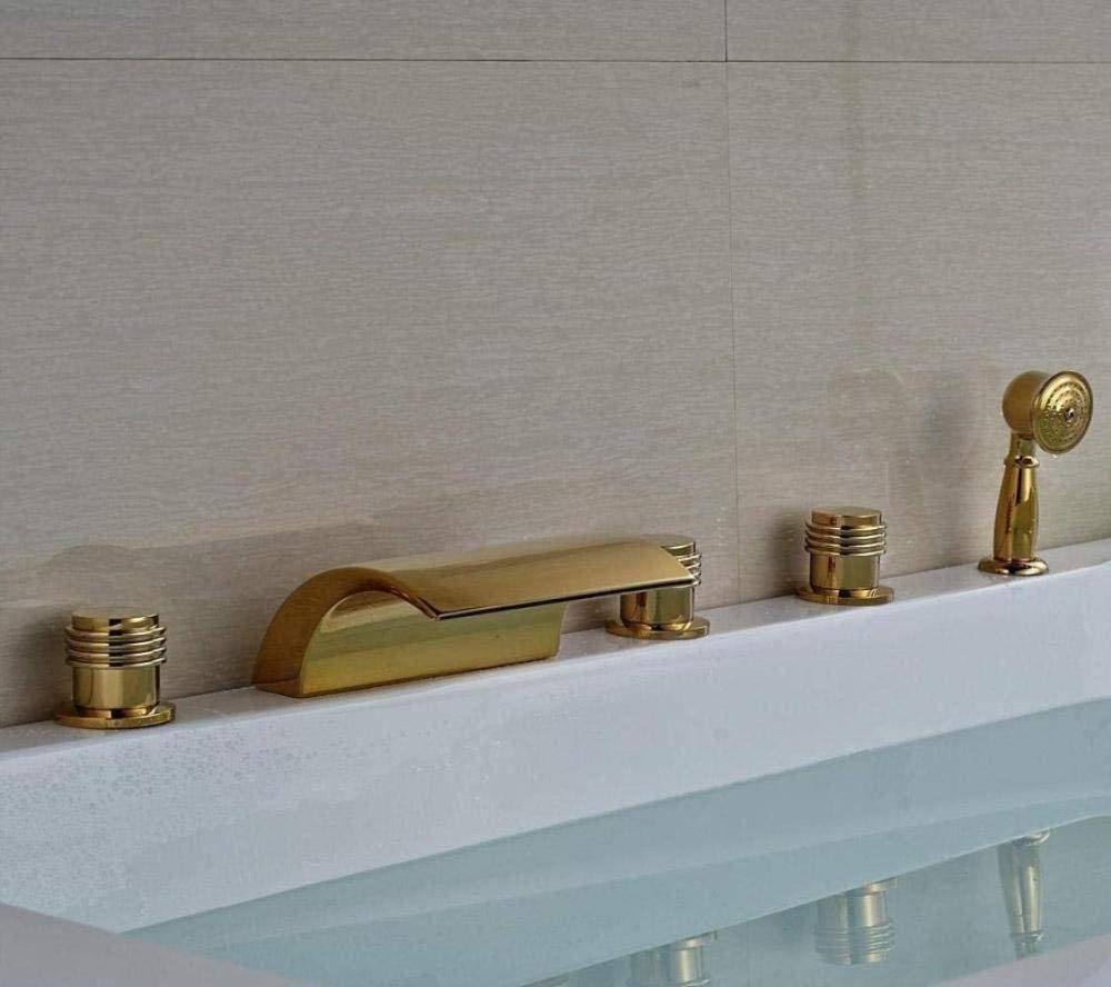 Système de douche en laiton doré pour une baignoire élégante à 5 trous