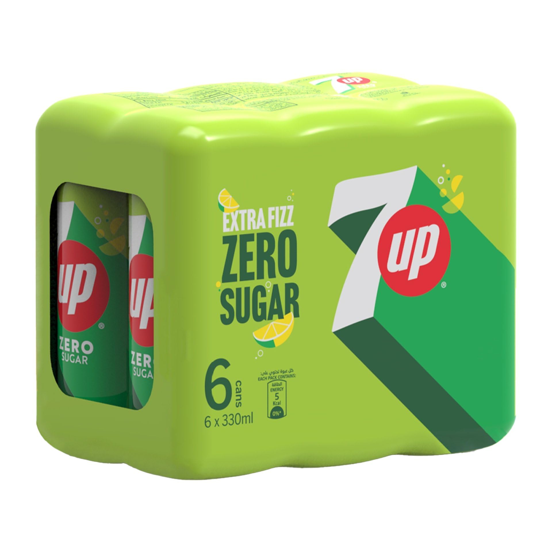 7UP Zero, Zesty Lemon & Lime Flavor, Zero Sugar, Can, 330ml Pack of 6