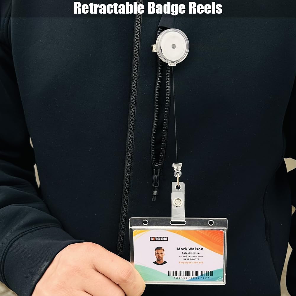 25 Pack Bulk-Retractable ID Badge Holder Reels with 360 Swivel Alligator Clip & Reinforced Vinyl Strap-Great for Name Tag Card Holder Office School Hospital D.I.Y Crafts (Translucent Clear) by BETOOM