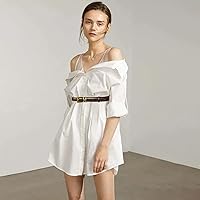 Vista 121 de Cinturón de cuero clásico con hebilla de metal para mujer con vestido de jeans Aah-negro-clásico