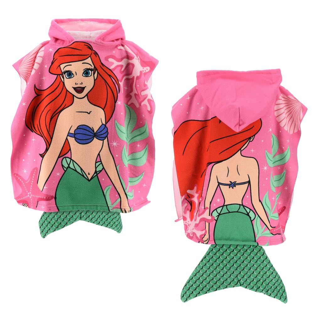 Ariel Poncho de Bain avec Capuche et Queue 3D Microfibre 110 x 55 cm Séchage Rapide 240 g/m² Idéal pour Piscine et Plage Disney