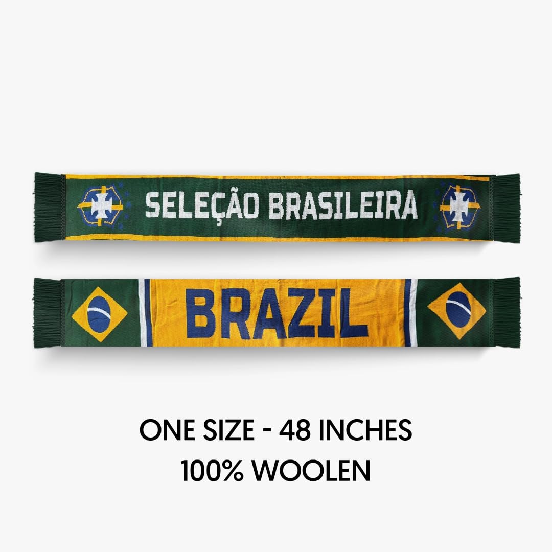 TACKLE FROM BEHIND Brazil Knitted Football Scarf, 100% Wool, 48" x 7", Soft and Warm, Gift for Football Fans 3