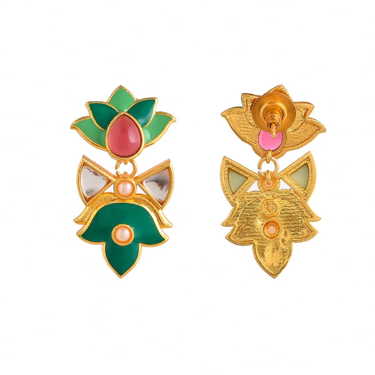 Enamelled Pink Stone Earrings