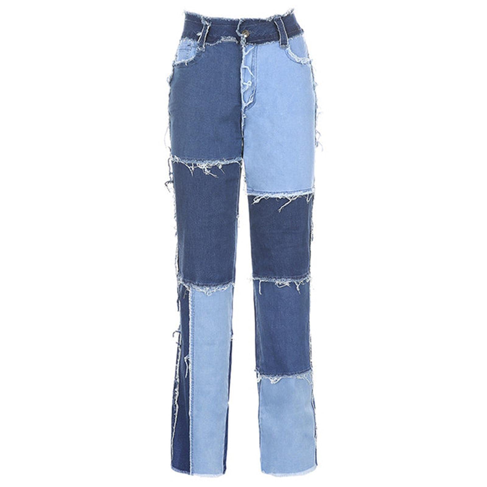 UKKO Jeans da Donna Pantaloni Ad Alto Ficcia A Vita Alta Femmina con Jeans Diritti Marrone-Blue Jeans,M
