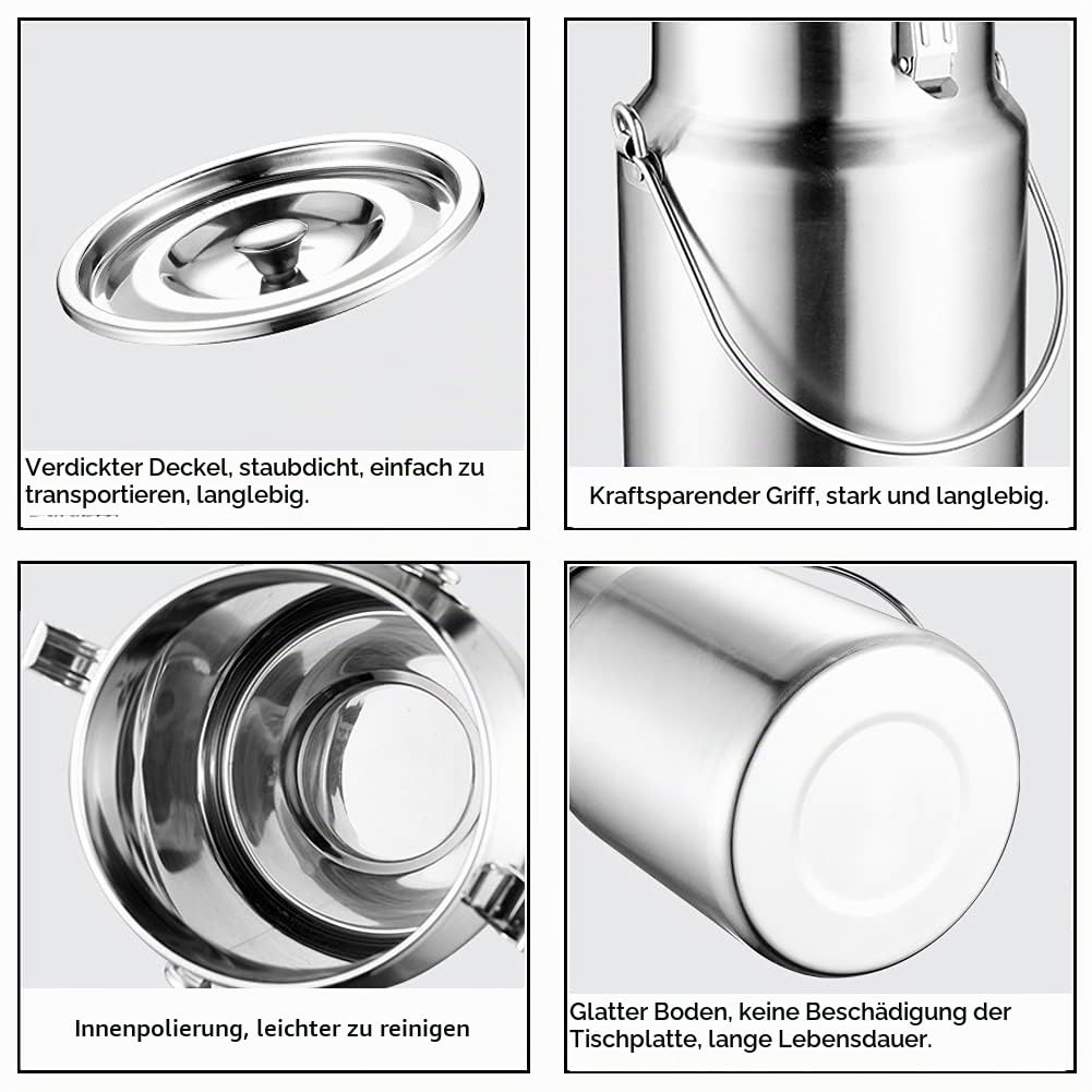201 Edelstahl Milchtransportdose, Schwerlast Milchkanister Weinkübel Eimer Milchkanne Tragekrug Mit Versiegeltem Deckel Und Einzelgriff Für Zuhause Bauernhof (Silber),3L