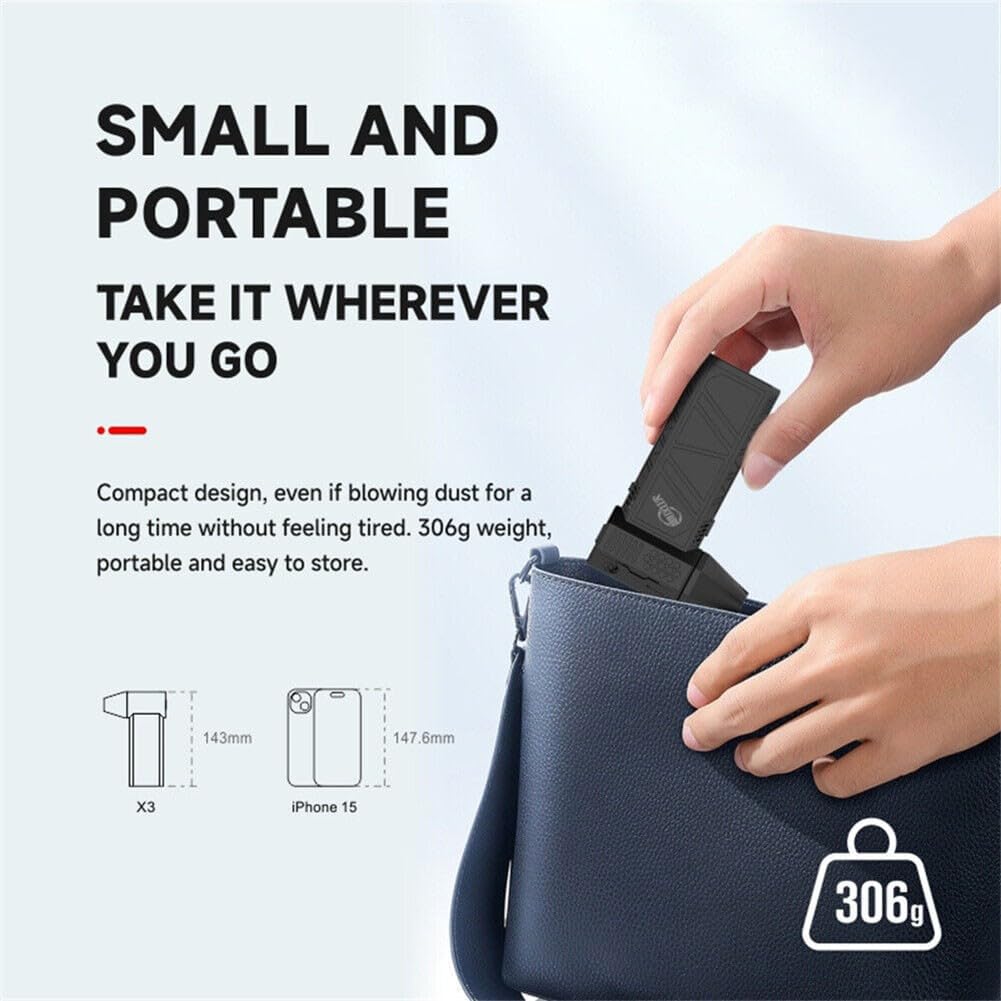 Ventilatore Turbo Portatile, Ventilatore Portatile da 130.000 Giri/min con 3 velocità Regolabili, Ventilatore Personale Ricaricabile USB da 3000 mAh, Ventilatore Tavolo per Casa Ufficio