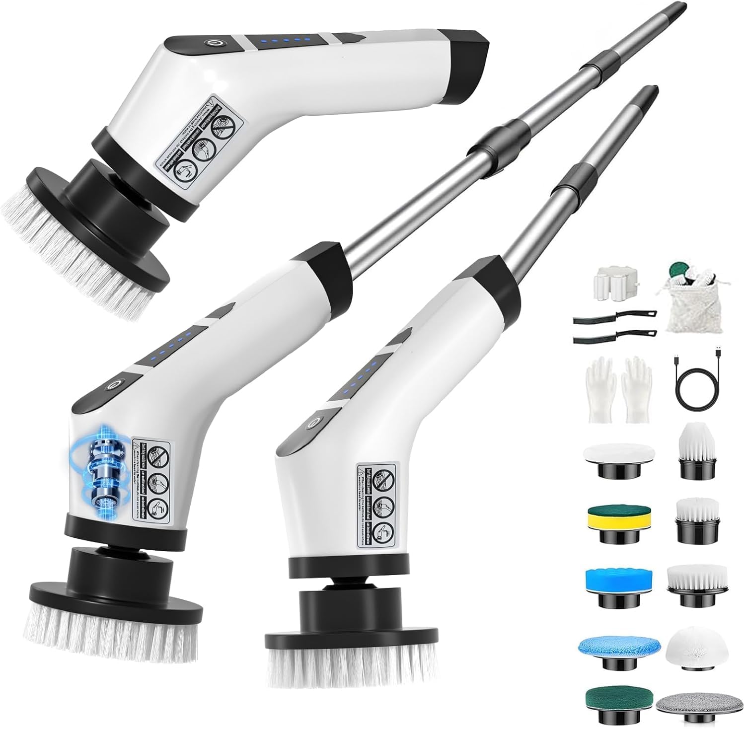 Electric Cleaning Brush, Scrub Brush with 10 Interchangeable Drill Brush Heads with Adjustable Handle for Bathroom Kitchen