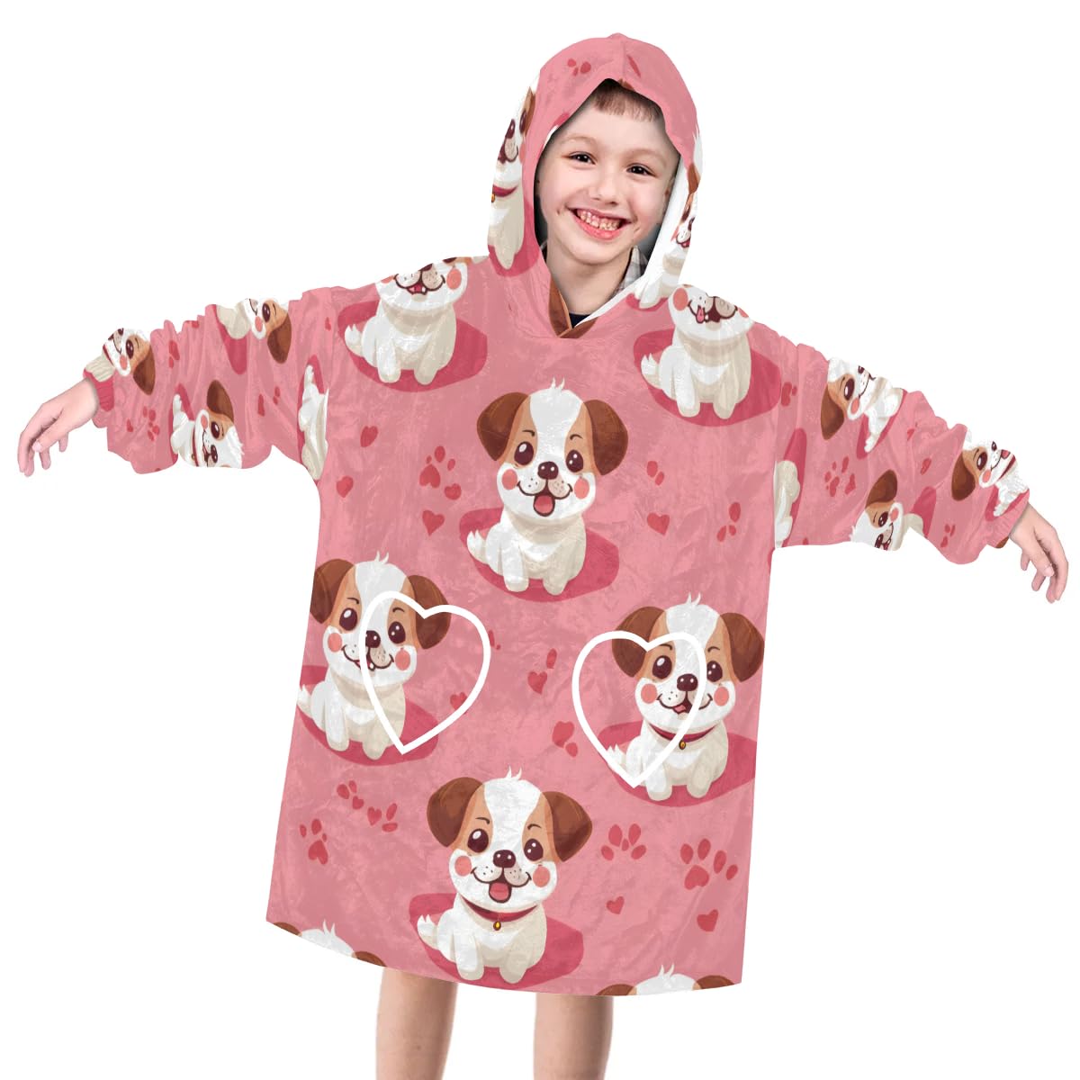 Wearable Blanket Hoodie for Kids, Lively Dog Fleece Sweatshirt Blanket Oversized Blanket Sweatshirt with Pocket Flannel Warm Hooded Blanket 6-10 Year Old Girl Boy Gift, One Size